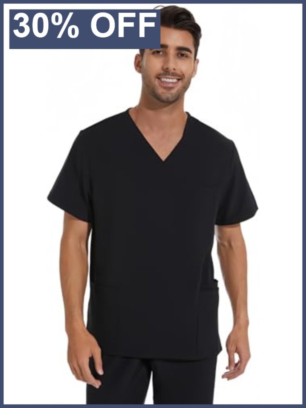 Men's Scrub Top V-Neck 3 Pockets Stretch Medical Uniform Workwear